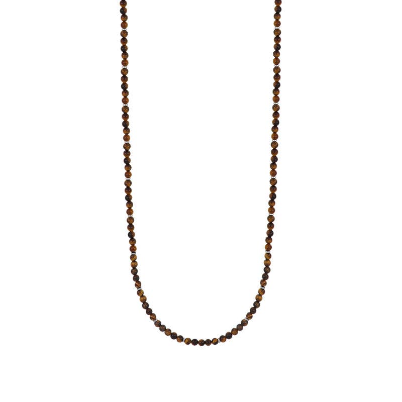 Collier pour homme en acier et pierre œil de tigre, design inspiré de la culture amérindienne Navajo.