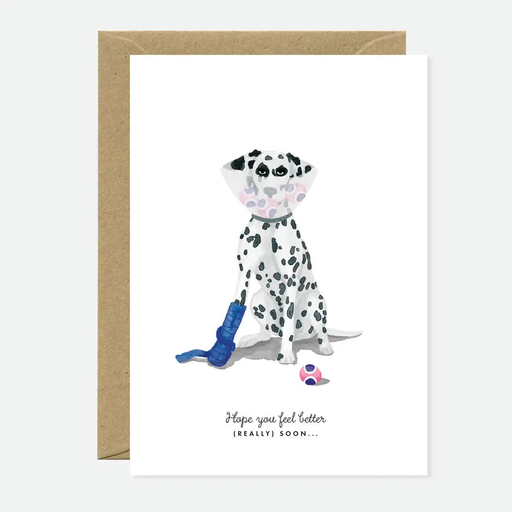 “Carte de vœux ‘Hope you feel better’ avec design apaisant, imprimée sur papier naturel 300 g, enveloppe A6 marron recyclée, All The Ways To Say.”