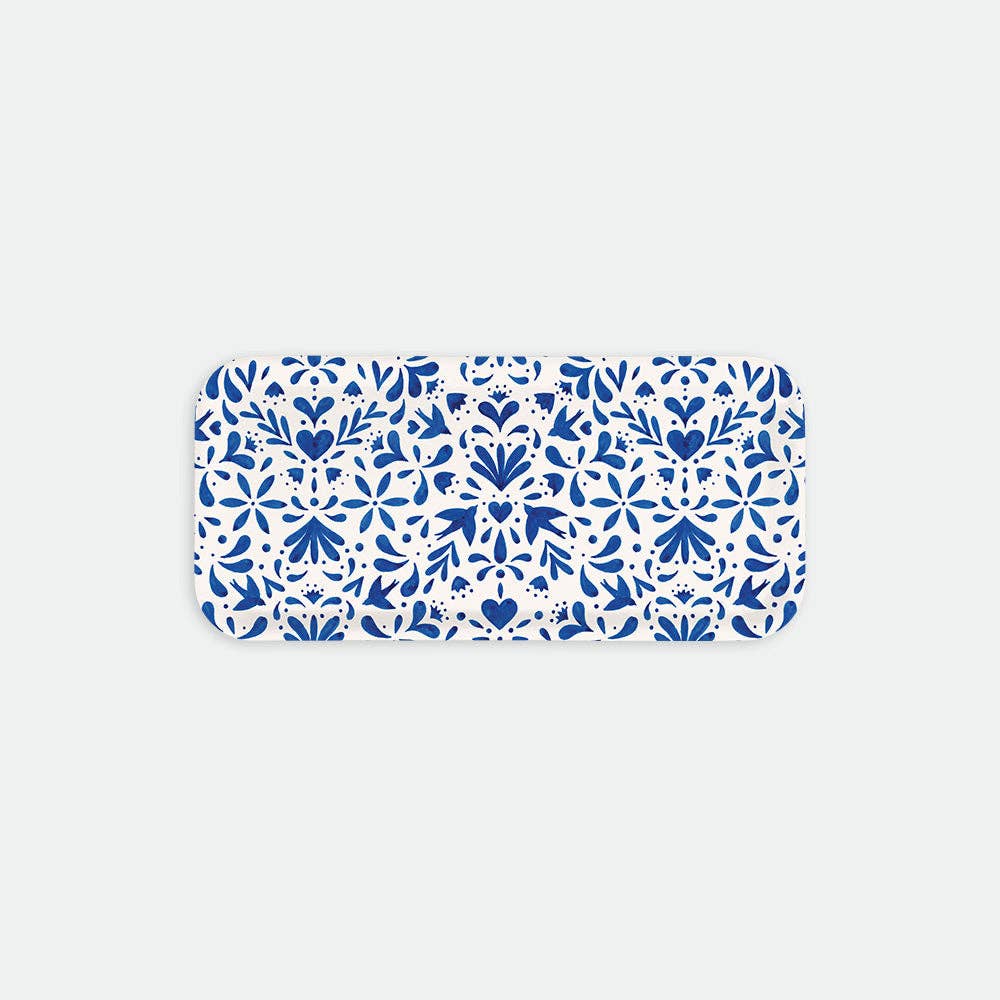 “Plateau à café en bois de bouleau avec design d’hirondelles bleues, finition écologique et pratique, 13,5 x 27,5 cm, All The Ways To Say.”