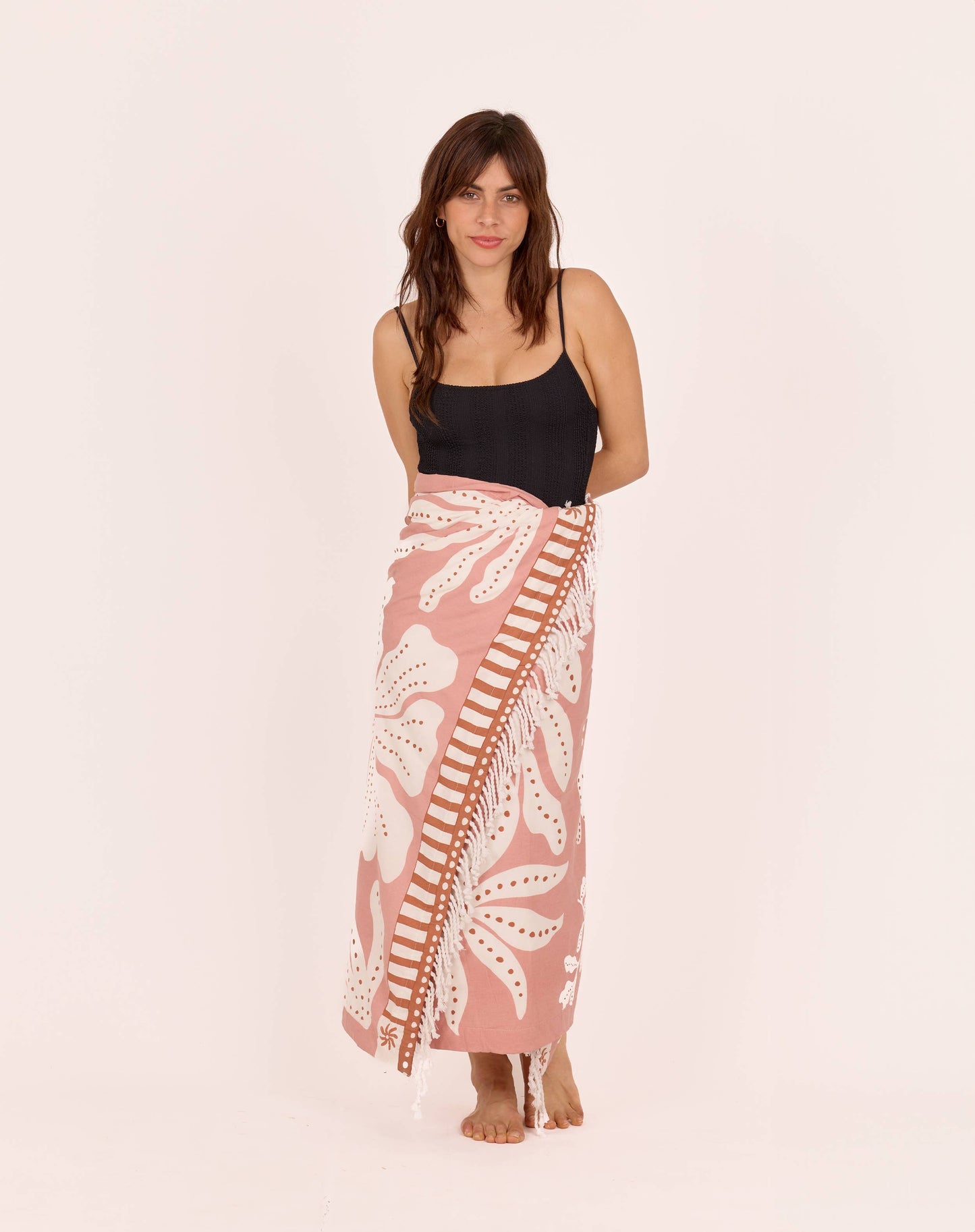 Serviette fouta 100 × 190 cm en coton imprimé et doublée en éponge, style bohème.