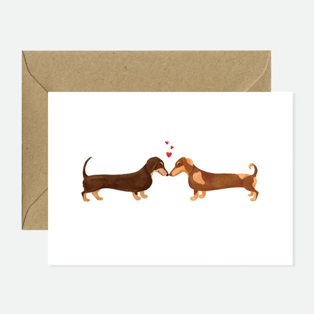 Carte de vœux avec illustration d’un teckel, message joyeux pour les amoureux des chiens, imprimée sur papier naturel 300 g