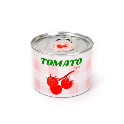 “Bougie artisanale en cire de soja naturelle, parfum tomate et basilic, récipient en verre peint à la main, durée de combustion 20 heures, fabriquée à Barcelone, To:From.”