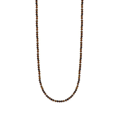 Collier pour homme en acier et pierre œil de tigre, design inspiré de la culture amérindienne Navajo.
