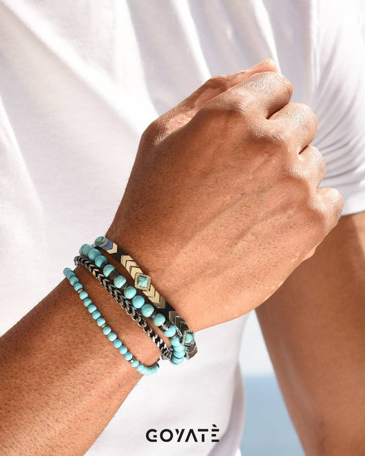 Bracelet ajustable en acier inoxydable et pâte turquoise
