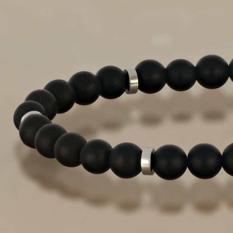 Bracelet homme en onyx noir et acier inoxydable