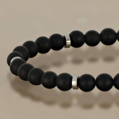 Bracelet homme en onyx noir et acier inoxydable