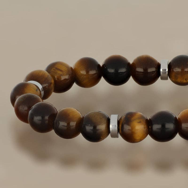 Bracelet homme en acier et œil de tigre marron
