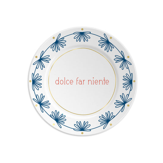 “Assiette en porcelaine de 16 cm, bleu, rouge et or, inspirée des étés d’autrefois et des moments de détente, Ilaria.i.”