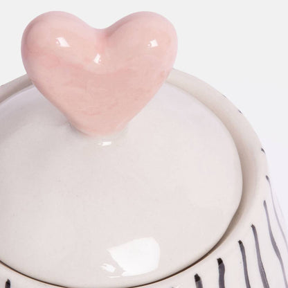 Petit bocal rayé en forme de cœur avec couvercle