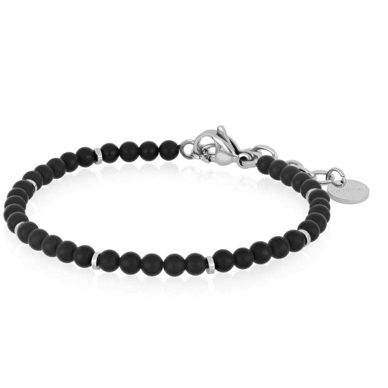 Bracelet homme en onyx noir et acier inoxydable