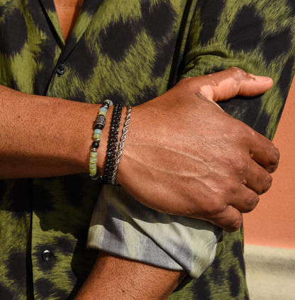 Bracelet homme en onyx noir et acier inoxydable