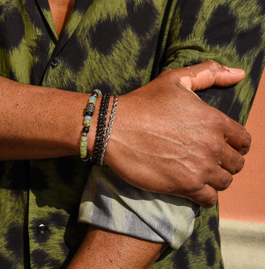 Bracelet homme en onyx noir et acier inoxydable