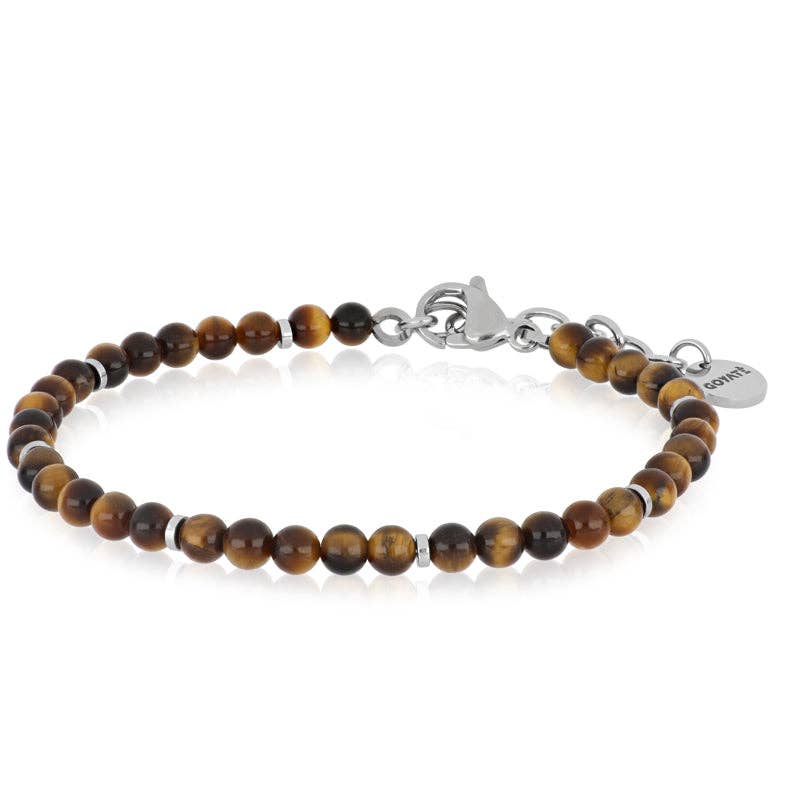 Bracelet homme en acier et œil de tigre marron