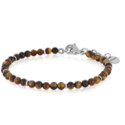 Bracelet homme en acier et œil de tigre marron