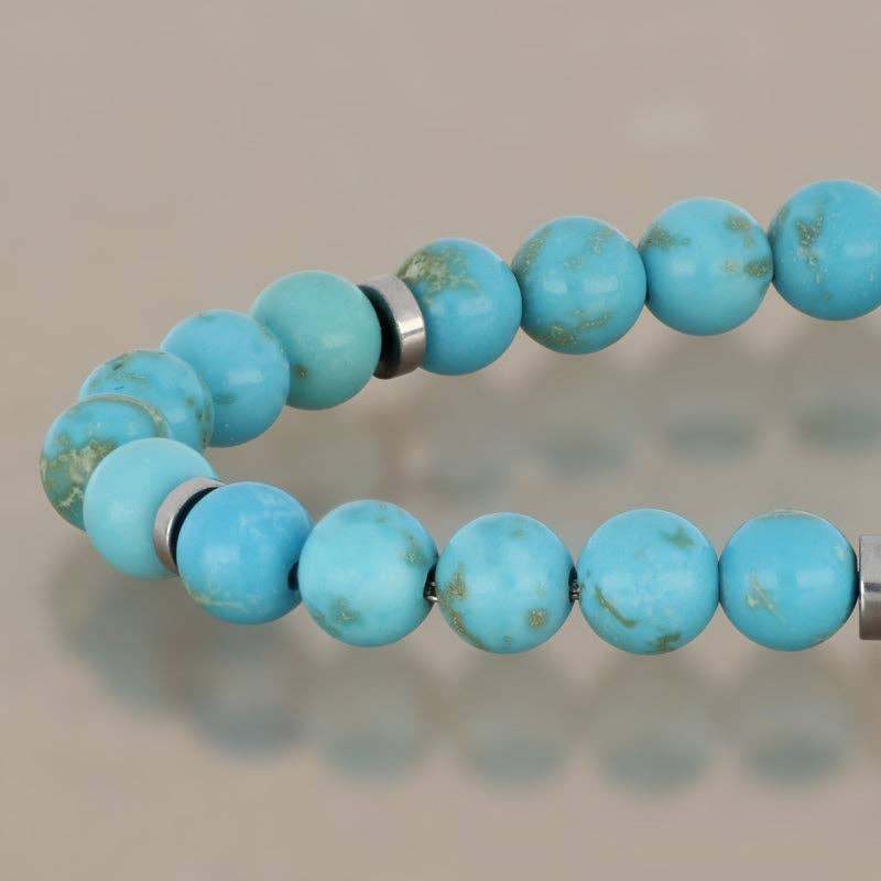 Bracelet ajustable en acier inoxydable et pâte turquoise