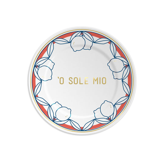 “Assiette en porcelaine de 16 cm, bleu, rouge et or, inspirée de l’été, voyages et aventures spontanées, Ilaria.i.”