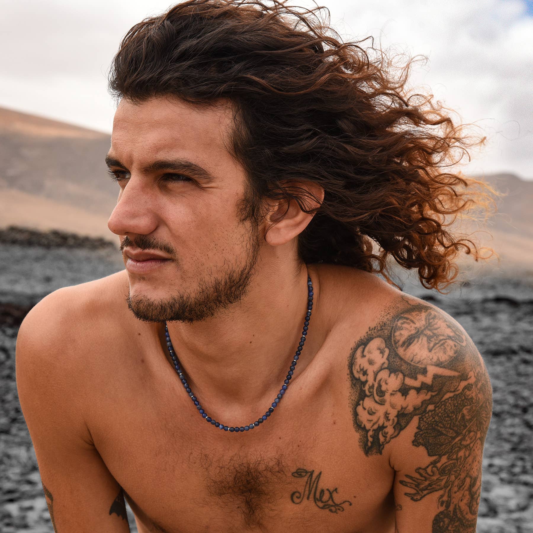Collier pour homme en amazonite bleue et acier – style amérindien, collection Navajo GOYATÈ.