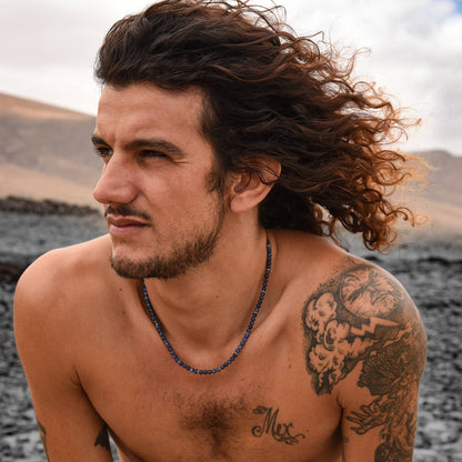 Collier pour homme en amazonite bleue et acier – style amérindien, collection Navajo GOYATÈ.