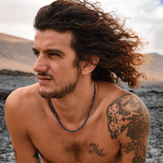 Collier pour homme en amazonite bleue et acier – style amérindien, collection Navajo GOYATÈ.