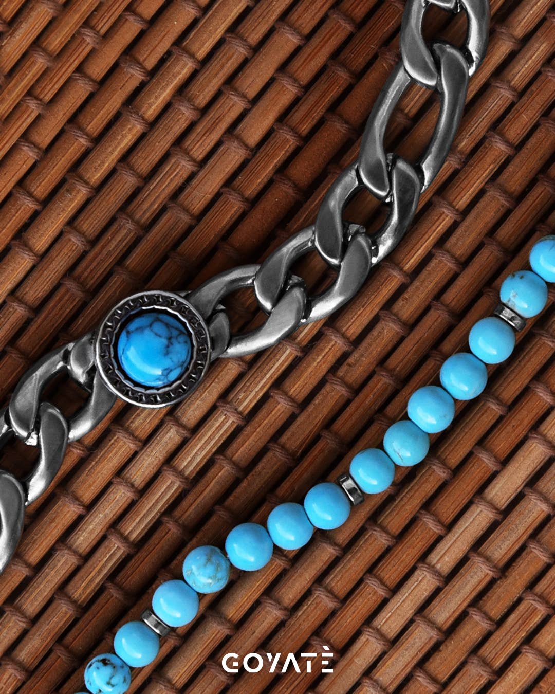 Bracelet ajustable en acier inoxydable et pâte turquoise